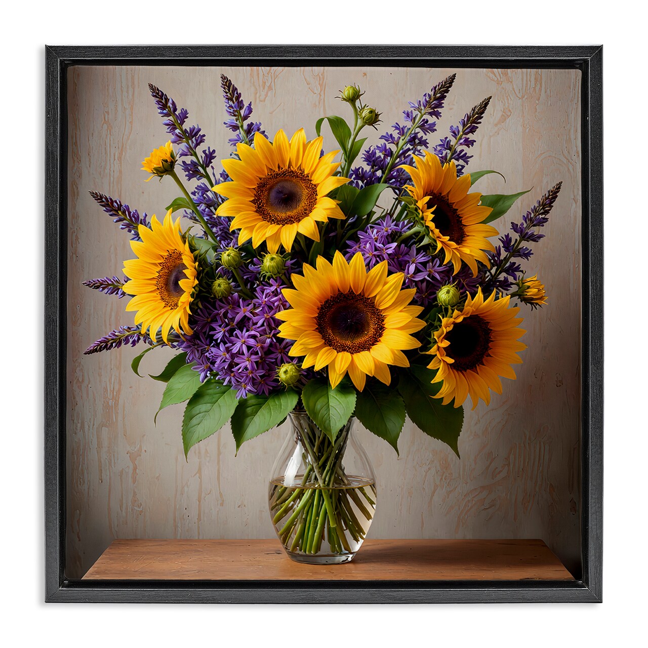Stupell Industries Sunflower & Lavender Bouquet Framed Floater Canvas Wall Art Design by Yuri Khrushch